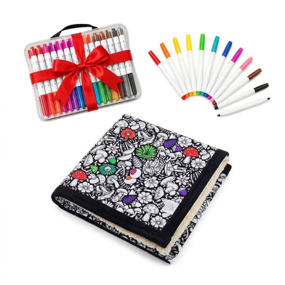 Coffret : plaid plié et 24 feutres textiles
